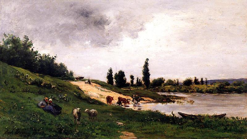 Charles-Francois Daubigny Washerwomen on the Riverbank China oil painting art